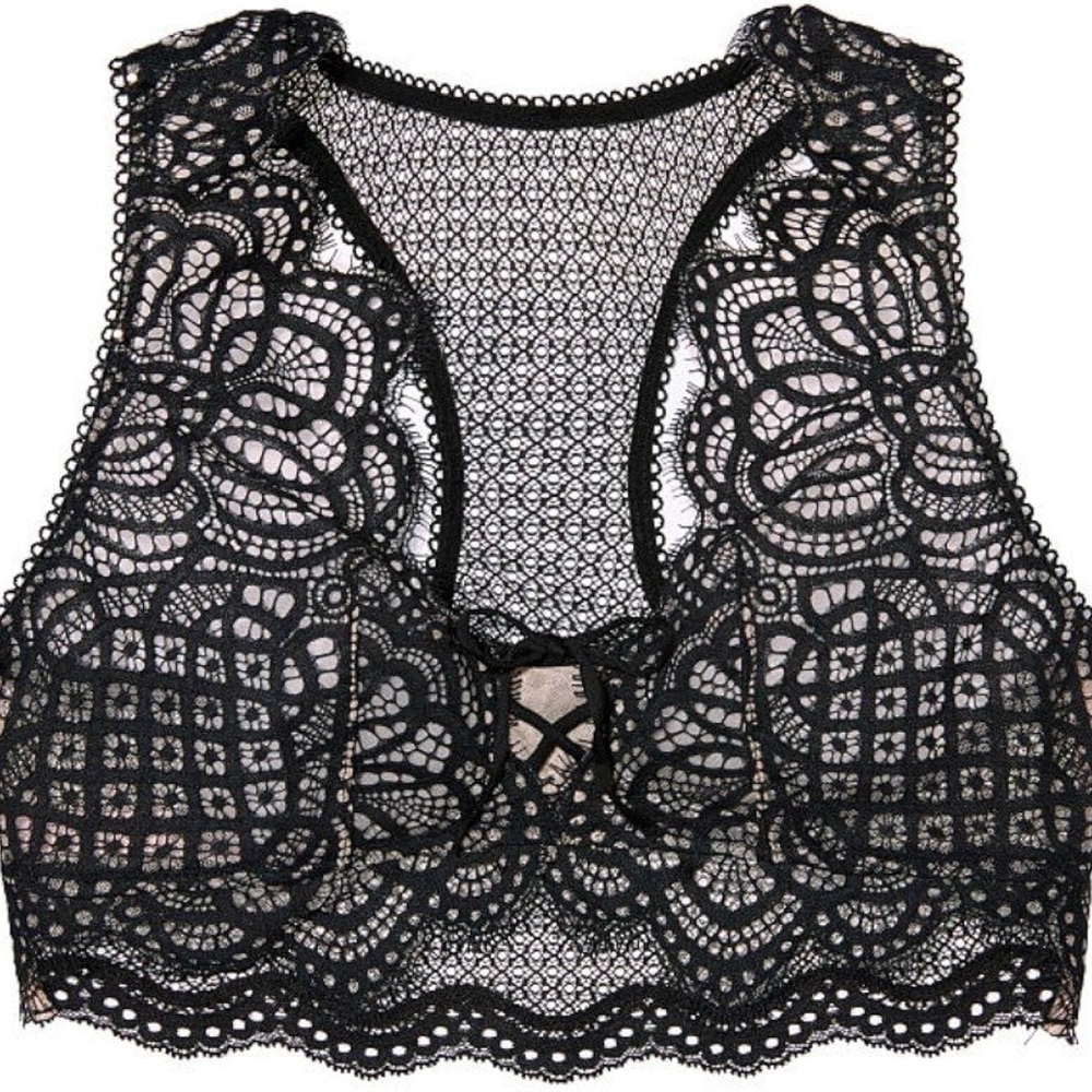 💕Victoria’s Secret scalloped lace bra top black racer back - Picture 3 of 5